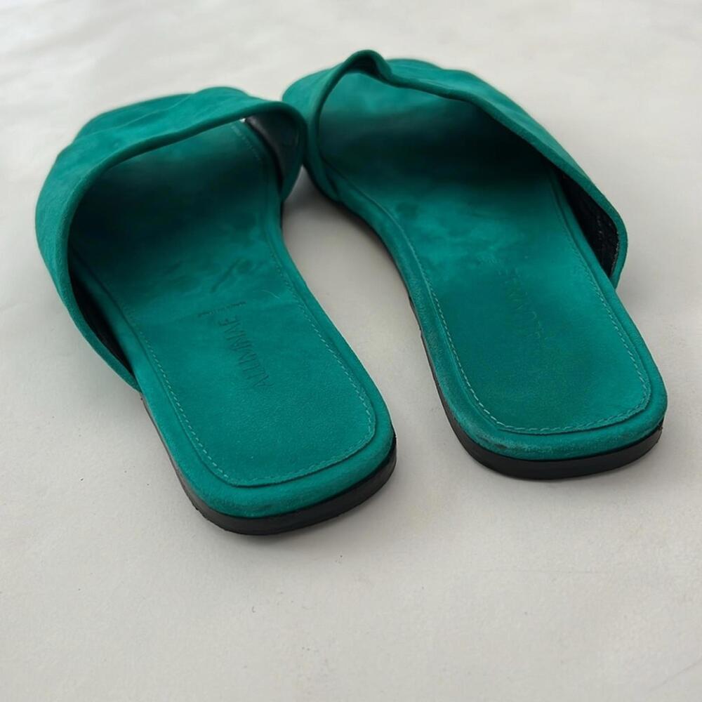 ALUMNAE Italian Suede Teal Asymmetric Sandals EU 37 $425 - Picture 6 of 7